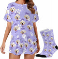 Custom Short Pajamas Set with Face Photo Women‘s Sleepwear Tee Personalized PJ Short Loungewear Set fot Her