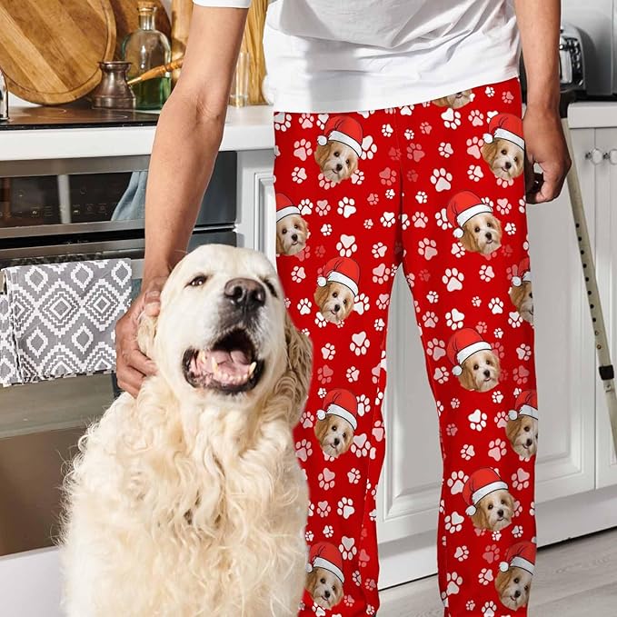 Artsadd Personalized Christmas Pajama Pants Socks for Men Custom Photo Pajama Bottoms for Men S-XXL