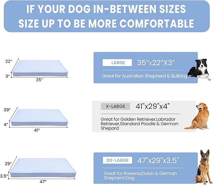 Cooling Dog Bed for Large Dogs, Orthopedic Memory Foam Pet Bed for Crate with Removable Washable Cover,Ideal for Arthritic Dogs (Cooling Fabric, XX-Large-47"x 29" x 3.5")