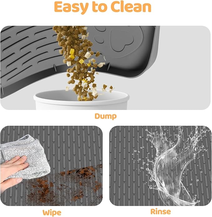 Cat Food Mat, 40" x 28" Extra Large Silicone Pet Feeding Mat with Raised Edge Pet Placemat for Food and Water Bowl Non-Slip, Easy to Clean, Floor Protection (Dark Grey)