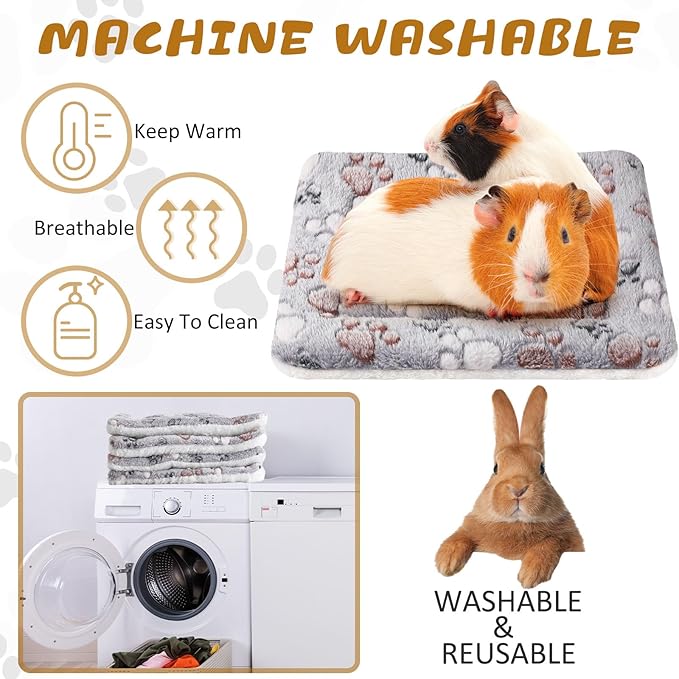 Tuanse 4 Pack Ultra Soft Dog Cat Bed Mat Small Animal Guinea Pig Bed with Cute Print Reversible Fleece Dog Crate Kennel Pad Cozy Washable Thickened Hamster Pet Beds Mat(13 x 10 Inches,Light Gray)