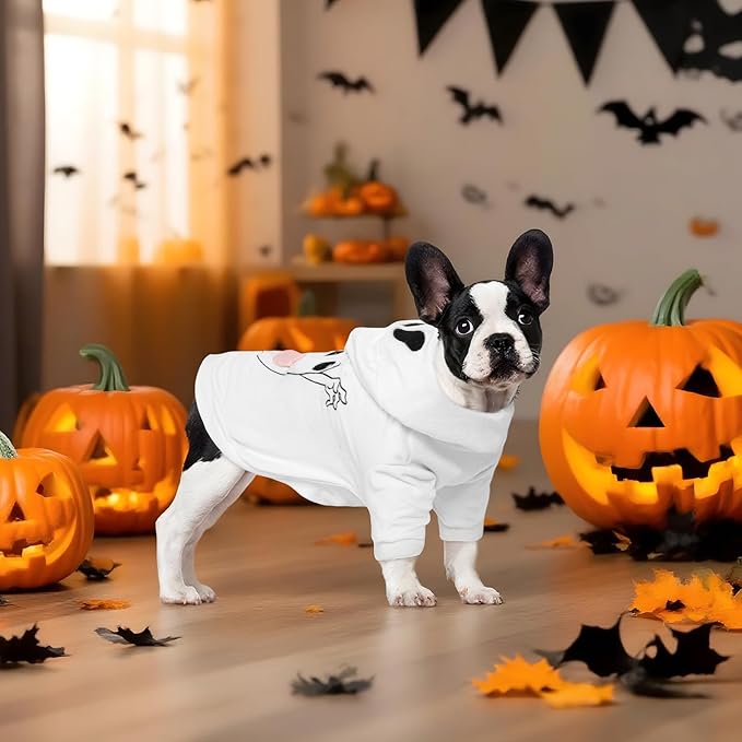 NACOCO Halloween Ghost Dog Costume - Pet Christmas New Year Hoodie Warm Party Coat Outfit for Small and Medium Cat Dog Clothes(White Ghost,L)
