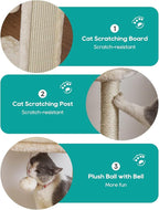 SYANDLVY Small Cat Tree for Indoor Cats, Scratching Board with Perch, Scratching Post for Small Cats, Kittens Scratcher with 2 Dangling Balls, Beige