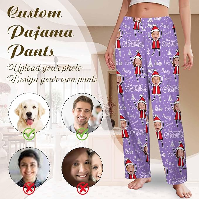 Custom Couple Pajama Pants Sock with Funny Face, Personalized PJ Anniversary Birthday Women Men Pants