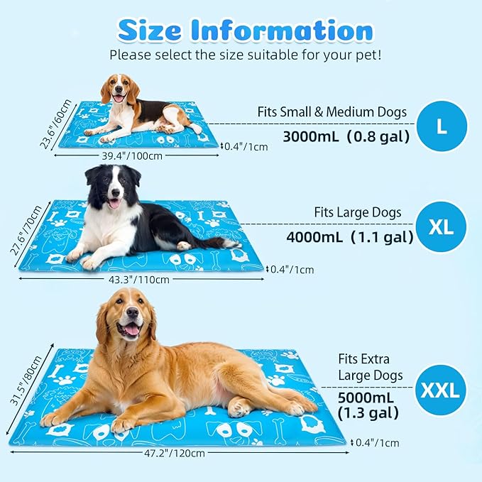 Ownpets Dog Cooling Mat, X-Large 43" x 27" Instant Cooling Pet Pad, Thickened Portable Pet Cool Pad for Dogs and Cats, Leakproof Water-Filled Summer Relief Mat for Crate, Floor, Car, Outdoor