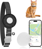 Cat Tracker, Lightweight GPS Tracker Compatible with Apple Find My App(Only iOS), Waterproof Cat Tracker Collar with Bell and Safety Elastic Buckle, No Monthly Fee Pet Trackers for Pets, Kids (Black)