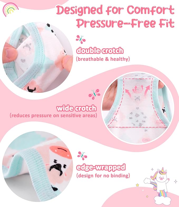 Girls and Toddlers 100% Cotton Underwear Tagless Soft Panties Size 2-3T,4-5T,6,8,10,12 (6-Pack)