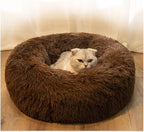 BODISEINT Modern Soft Plush Round Pet Bed for Cats or Small Dogs, Mini Medium Sized Dog Cat Bed Self Warming Autumn Winter Indoor Snooze Sleeping Cozy Kitty Teddy Kennel (24'' D x 8'' H, Chocolate)