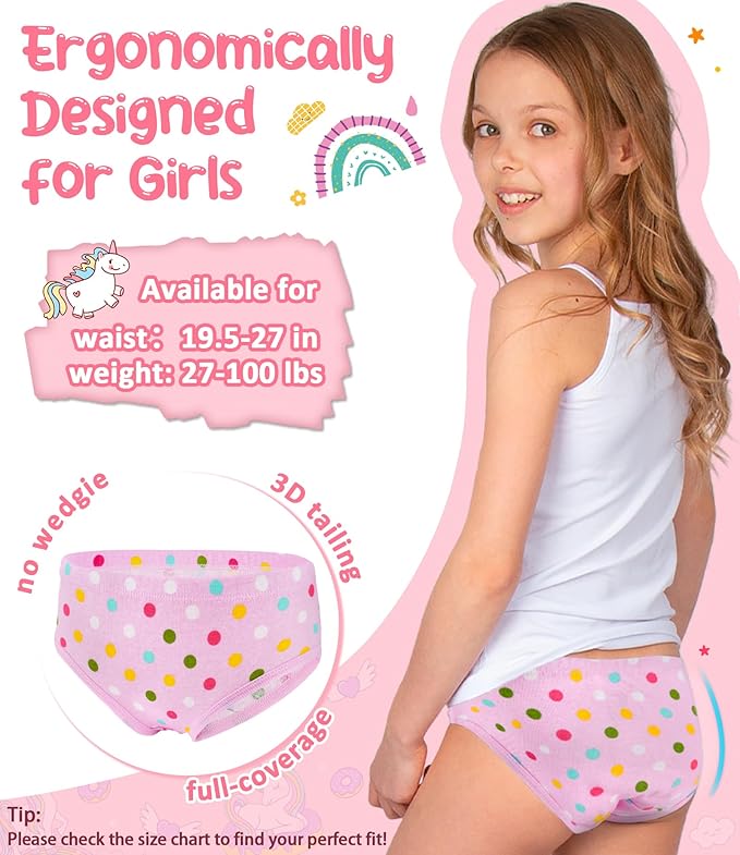 Girls and Toddlers 100% Cotton Underwear Tagless Soft Panties Size 2-3T,4-5T,6,8,10,12 (6-Pack)
