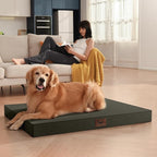 Outdoor Large Washable Dog Bed, Orthopedic Egg Crate Foam Dog Crate Mat for Large Dogs with Removable Oxford Cooling Cover, Brown