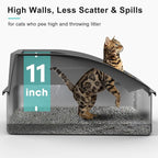 Stainless Steel Litter Box | XL Enclosed Cat Litter Boxs with Lid for Big Cats | High Sided, Anti-Urine Leakage | Non-Stick Bottom & Includes Litter Mat & Metal Scoop (Dark Gray)