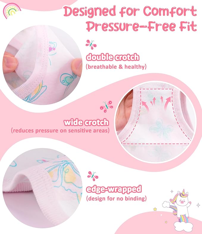 Girls and Toddlers 100% Cotton Underwear Tagless Soft Panties Size 2-3T,4-5T,6,8,10,12 (6-Pack)