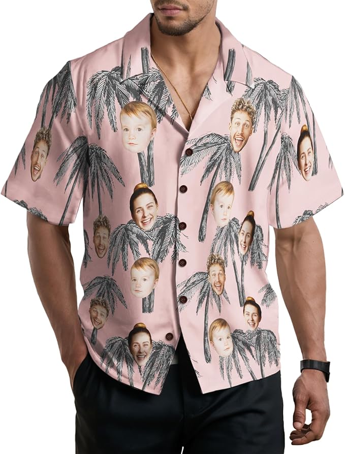 Custom Hawaiian Shirt with Face for Men, Unisex Tropical Beach Shirts Personalized Casual Funny Hawaii Button Down Shirts