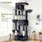 Globlazer Large Cat Tree, 80 inch Multi-Level Tall Climbing Tower Kitty Condos Cat Scratching Tower for Indoor Multiple Large Adult Cats Kittens with 3 Cat Caves, 3 Hanging Baskets, F80F, Dark Grey