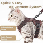 Cat Harness and Leash Set Escape Proof Tactical Large Kitten Harness Emotional Support Cat Vest, Brown, L