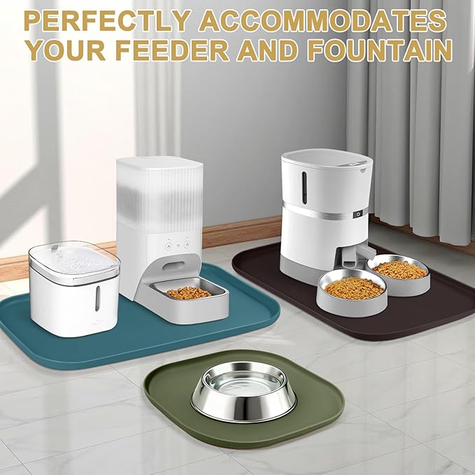Small Silicone Pet Food Mat with Raised Edge for Food and Water Bowl, Square Dog Feeding Mats, Cat Food Trays for Floor Waterproof, Rubber Tray for Dogs and Cats, 12 x 12 x 0.7 Light Gray