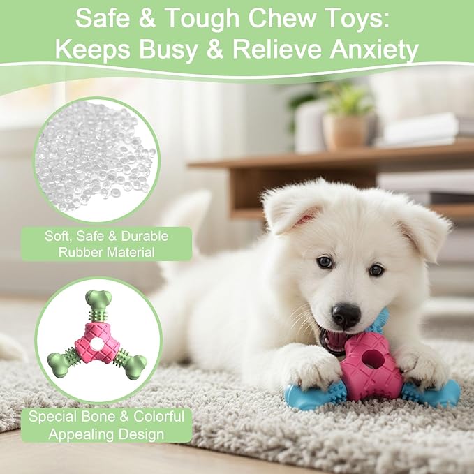 Puppy Chew Toys for Teething, Indestructible Dog Chew Toys for Aggressive Chewers - Small & Medium Breeds, Rubber Dog Bone Toy, Tough Puppy Toys to Keep Them Busy and Relieve Anxiety