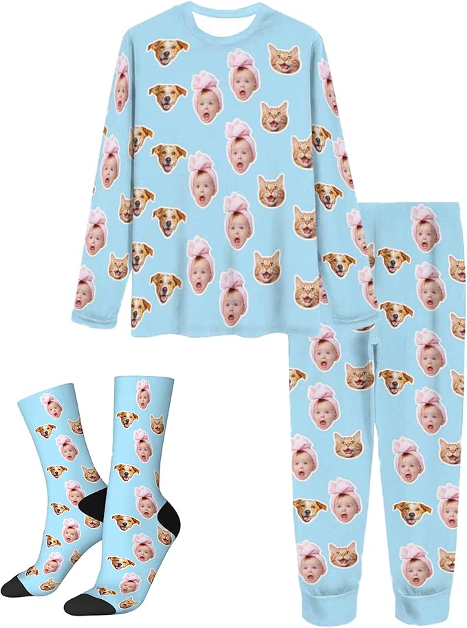 Artsadd Personalized Pajamas with Faces for Women Men Custom Christmas Pajamas Gifts for Family Couple, Funny Photo Pjs