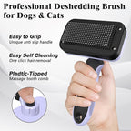2PCS Self Cleaning Slicker Brush & Dog Comb - Skin Friendly Deshedding Grooming Tool for Dogs, Cats and Small Animals, Professional Deshedding Tool for Long and Short Haired Pets (Light Purple)