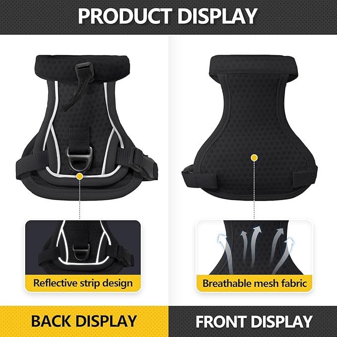 Cat Harness and Leash Set - Escape Proof, Adjustable Breathable Vest Harnesses with Reflective Strips, Easy Control & Secure Walking for Small Medium Large Cats Kitten Collar (Black, Medium)