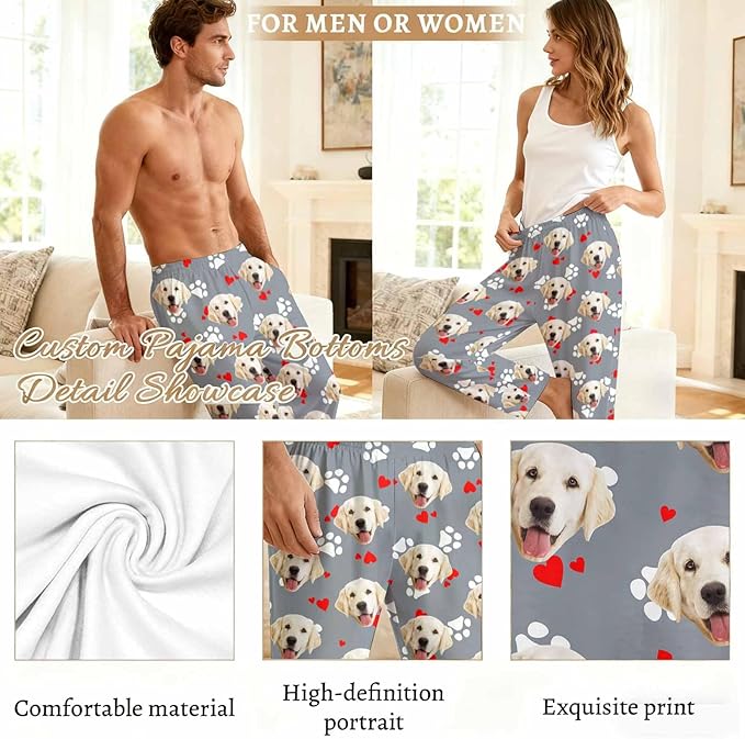 Custom Couple Pajama Pants Sock with Funny Face, Personalized PJ Anniversary Birthday Women Men Pants