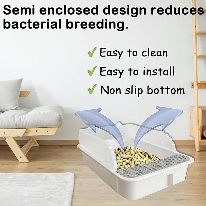 Open Cat Litter Box with High Side,Heightening Anti-Splashing Cats Litter Pan,Kitten Toilet with Litter Sifting Scoop,Semi-Enclosed Removable Kittens Litter for Easy to Clean Boxes No Odor