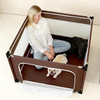 EHEYCIGA 42x42x26 Inches Puppy Playpen Without Top Cover for Dogs & Cats Indoor or Outdoor - Dog Playpen with Door, Dog Fence for Small Animal with Heavy-Duty Oxford & Steel Frame, Brown