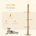 PawHut Floor-to-Ceiling Cat Tree Cat Climbing Tower with Sisal-Covered Scratching Posts Natural Cat Tree Activity Center for Kittens Cat Tower Furniture, Brown