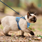 Cat Harness and Leash Set for Walking Escape Proof, Improved Four Place Adjustable Cat Car Harness, Soft Kittens Vest with Reflective Strip for Cats, Comfortable Outdoor Vest, Blue, XS
