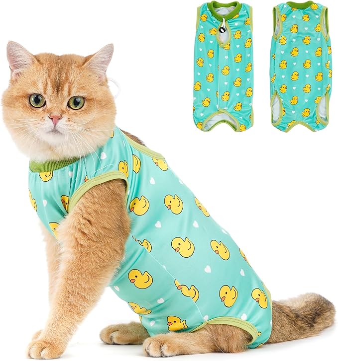 Avont Cat Recovery Suit - Kitten Onesie for Cats After Surgery, Cone of Shame Alternative Surgical Spay Suit for Female Cat, Post-Surgery or Skin Diseases Protection -Duck(L)