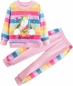 Little Girls Unicorn Outfits 2 Piece Kids Ruffle Sleeve Sweatshirt + Leggings Fall Leopard Clothing Sets 2-10 Years Old