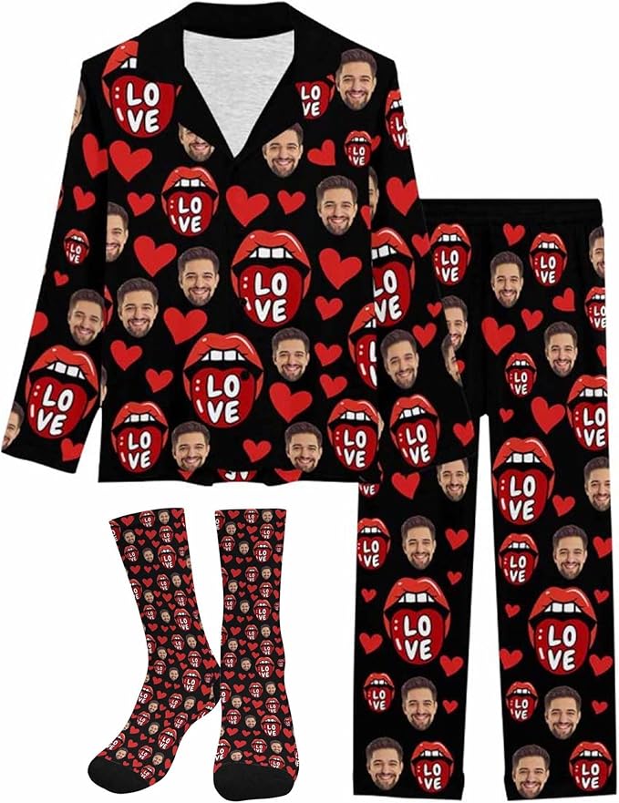 Artsadd Personalized Pajamas with Faces for Women Men Custom Christmas Pajamas Gifts for Family Couple, Funny Photo Pjs