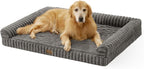 Cute Dog Bed for Extra Large Dogs, Faux Rabbit Fur Orthopedic Foam Dog Bed with Sides, Removable Washable Cover & Waterproof Lining, Comfortable Pet Couch, Grey (48" L x 35" W x 7.5" Th)