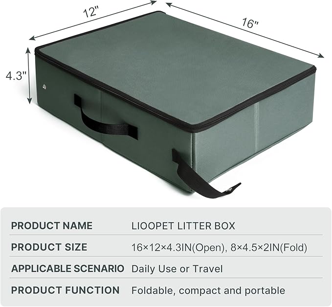 Portable Litter Box for Cats Kitten Foldable Travel Litter Box with Lid, Leak-Proof No Smell Easy to Carry, Clean and Store Easy for Car Travel, Hotle Stays and Road Trip 16x12x4.3 Inches
