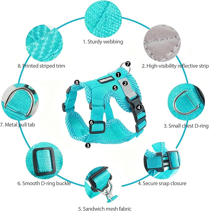 wanheart Cat Harness and Leash Set - Escape Proof Adjustable Breathable Vest for Cats, Soft Mesh Padded Harness with Reflective Strips - Easy Control for Kittens, Indoor & Outdoor Cats (Emerald, M)
