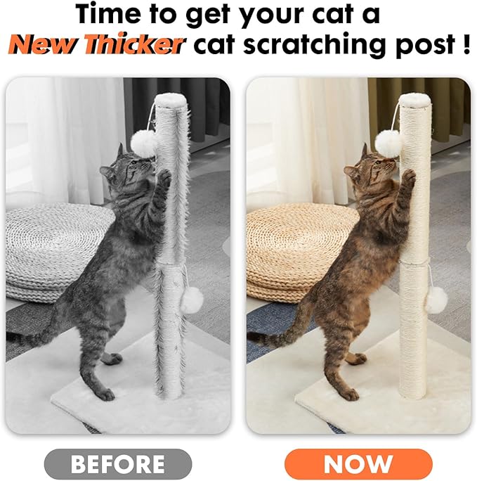PowerKing Natural Sisal Replacement Scratching Post, 4 Pieces M8 Cat Scratch Post Refill Pole Parts for Refurbishment, White, Include Screws,15.74''+15.74''+7.87''+7.87''