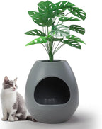 Eggloa6 Hidden Cat Litter Box with Artificial Plants - Egg-Shaped Enclosure Includes Scoop, Discreet Furniture for Home Decor, DIY Assembly Cat Litter Box Cabinet for Living Room(Grey)