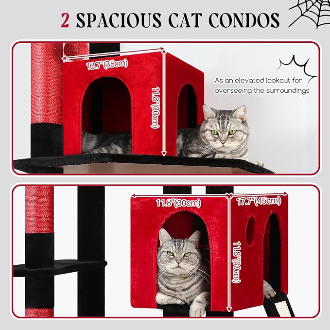 Globlazer Gothic Heavy Duty Cat Tree, 70in Tall Sturdy Goth Cat Tree for Indoor Cats Extra Large Cat Tower with Scratching Post, Cat Condos for Adult Cats Kittens, Hammock, Perch, F70 Pro, Red Black