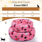 Round Replacement Dog Bed Covers Elastic Edged Washable Pet Bed Protector with Pink Dog Pattern Design for Small & Medium Pet Beds, Cover Only (Pink, 20 x 9.8 Inch)