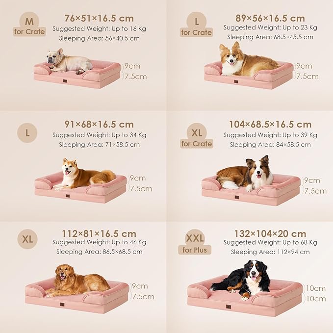 EHEYCIGA Orthopedic Dog Beds for Extra Large Dogs, Waterproof Memory Foam XL Pet Bed with Sides, Non-Slip Bottom and Egg-Crate Foam Big Dog Couch Bed with Washable Removable Cover, Dusty Pink