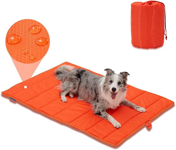 BDEUS 51x35In Extra Large Size Outdoor Dog Bed, Waterproof & Portable Camping Travel Pet Mat, Easy to Clean, Washable Odor Resistant Pet Cooling Pad (Orange)