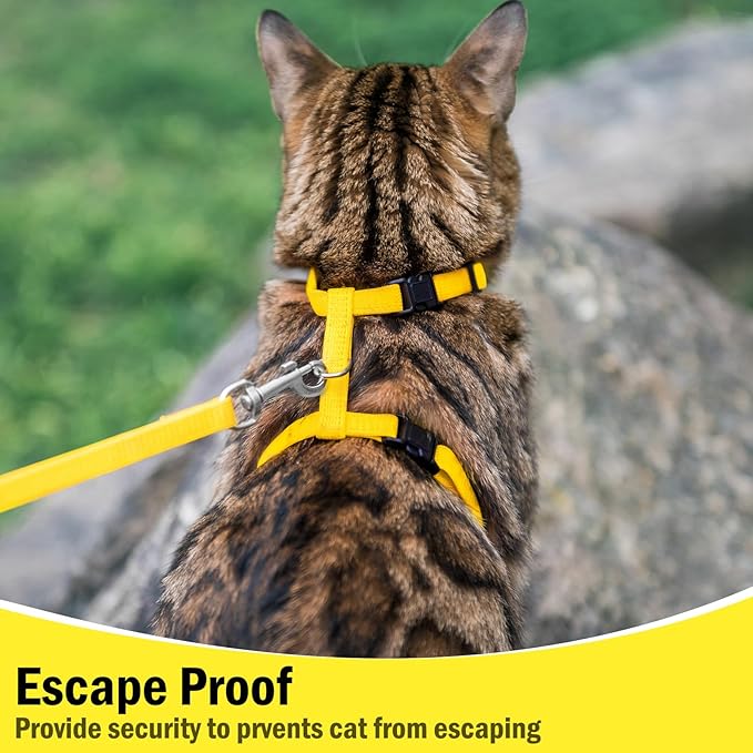PUPTECK Adjustable Cat Harness and Leash Set Escape Proof Kitten Strap Collar for Walking Travel, Yellow