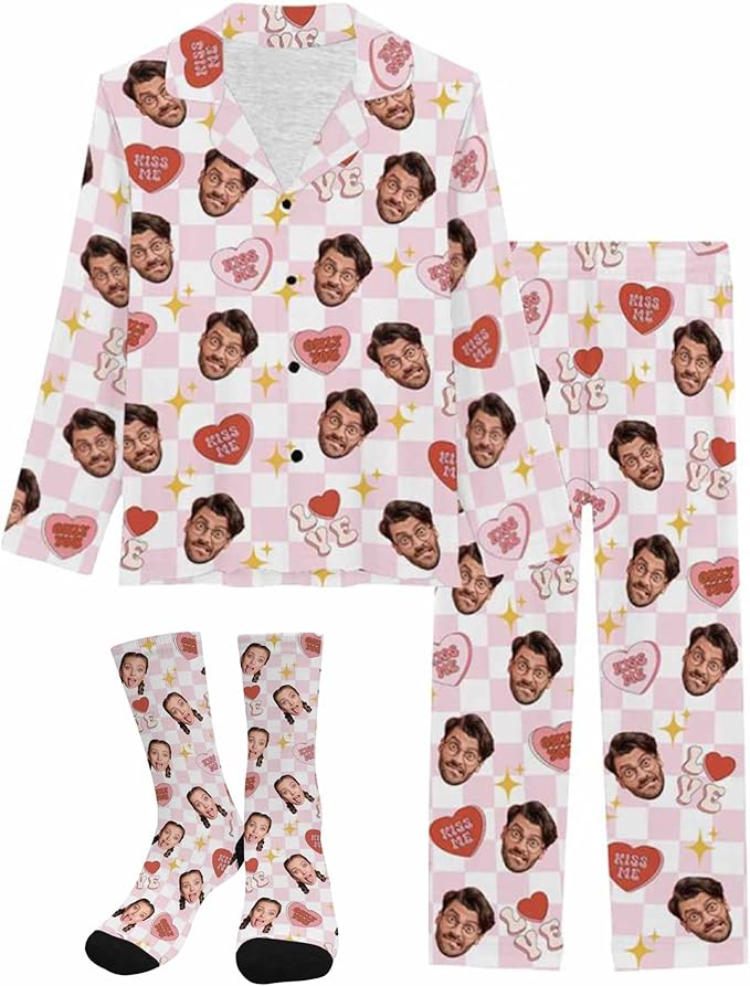 Artsadd Personalized Pajamas with Faces for Women Men Custom Christmas Pajamas Gifts for Family Couple, Funny Photo Pjs