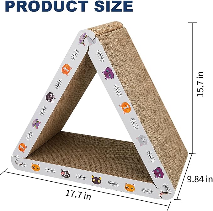 CATISM Cat Scratcher Cat Scratching Board - Foldable - Triangle, 6 Usable Sides Scratchers for Indoor Cats, Durable Recyclable Cats Cardboard Vertical(Pack of 3)