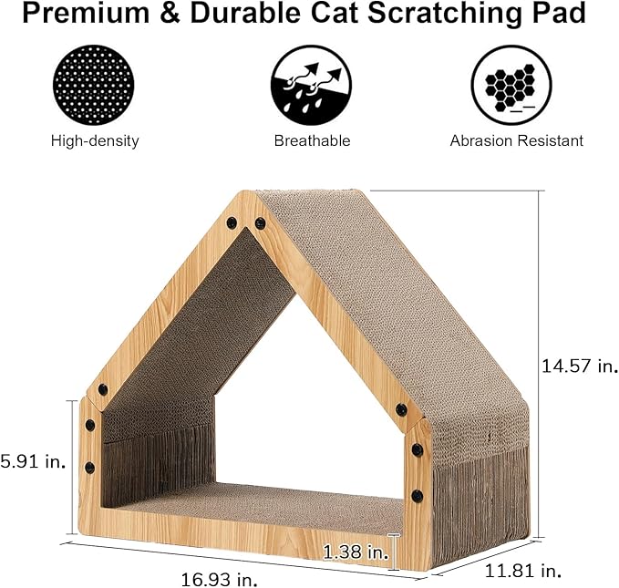 FUKUMARU Cat Scratcher House, Cozy Cardboard Design, Safe and Secure for Kittens, Eco-Friendly, 16.14 in Bevelled Surface, Maximum Load Capacity 22 Lbs