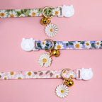 Faygarsle 3 Pack Cotton Safe Breakaway Cat Collars with Bell Daisy Charm Green Blue Pink Kitty Kitten Cute Cat Collars for Girl Cats Female Cats
