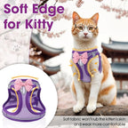 Cat Vest Harness and Leash Set for Walking Escape Proof, Adjustable Kitten Harness Breathable Mesh with Reflective Strips Harness for Kitty Puppy Bunny Purple,M
