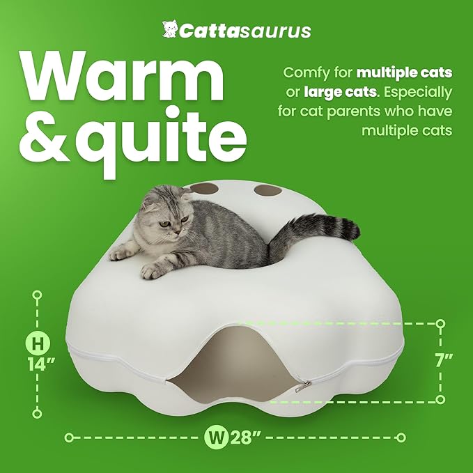 Cattasaurus Unique Gothic Peeka-Boo Cat Cave Duo Jumbo Set, Extra Spacious for Multiple & Large Cats 15+ lbs, Scratch Detachable Cat Beds for Indoor Cats, Washable Tunnel Bed