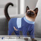 QBLEEV Cat Clothes, Soft Cat Sweaters for Cats Only, Kitten Surgery Recovery Suit Onesie Pajamas, Four Legs Cats Shirts Apparel Clothing for Hair Loss Prevention, Blue, S