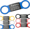 Anavia Slide On Silent Pet ID Tags, S/M/L/XL Personalized Black Stainless Steel Colored Silicone Cat Dog Name Tag, Customized Engraved Nameplate, Quiet Chew-Proof Pet Collar Tag (Blue, Medium)